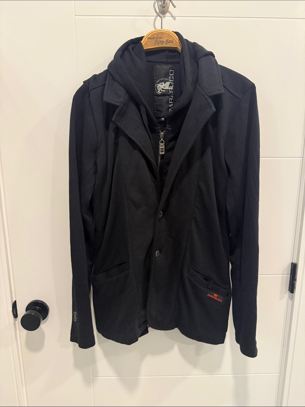 Parasuco Black Hooded double layer Zip-Up Sweater size medium
